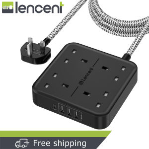 LENCENT Power Strip with USB C Port 4 Way Outlets Power Strip with 4 USB Ports (3.4A 1 Type C and 3 USB-A Ports) Extension Lead Multi Plug Charging Station with 1.8M Braided Extension cord