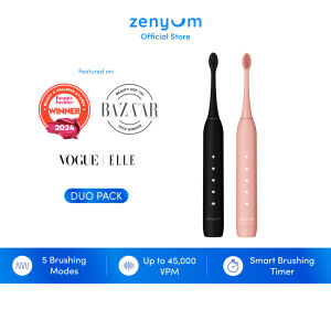 Zenyum Sonic Set of 2 Electric Toothbrushes 2.0 - Rechargeable with 3 Modes 21-Day Battery Life 2 Minute Pro Timer and Wireless Charging Dock