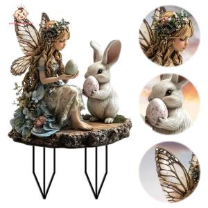 Welcomehome Easter Bunny Garden Stake Acrylic Easter Rabbit Garden Signs 2D Flat Easter Lawn Stakes Easter Decoration for Outdoors