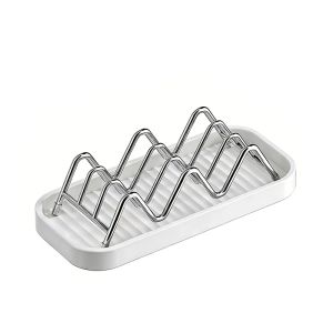 Nurm Soap Holder Organizer Stainless Steel W Shaped Soap Rack with Drain Tray For Bathroom & Kitchen 1Pc
