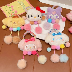 หวาน Kawaii Sanrio My Melody Kuromi Cinnamoroll ตุ ๊ กตา Plush ผมอะนิเมะผมหางม ้ าสูงวงกลมสาวหัวเชือกอุปกรณ ์ เสริม