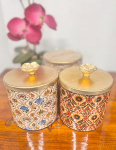 Multicolor Printed Metal Storage Jar with Lid | Tea Coffee Sugar & Dry Fruit Container | Decorative Multi-Utility Jar | 4*4 inches | Pack of 1 Pc
