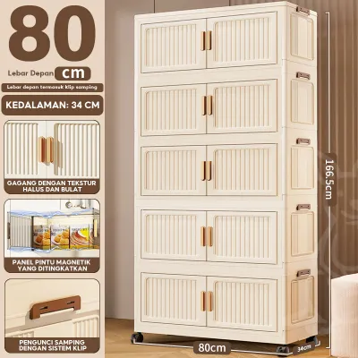 CUBBIE Lemari Pakaian Plastik Susun | Ukuran 50cm–80cm | Ready Stok COD | Lipat Mudah Dipasang Roda Senyap Anti Debu Serbaguna