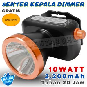 Senter Kepala Dimmer Bonus Lensa Kuning 2 Cahaya Tahan 20 Jam | 2.200mAh Cahaya Putih | LUBY L-2883L
