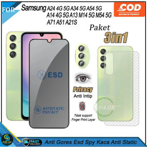 Paket 3in1 Tempered Glass Full Esd Spy Kaca Samsung A24 4G 5G A34 5G A54 5G A14 4G 5G A13 M14 5G M54 5G A71 A51 A21S Anti Gores Privacy Spy Anti Debu