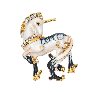 Elegant Diamonds Studded White Horse Brooch With Secure Lock Clothing Accessories For Formal Event And Casual Wear