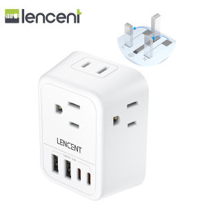LENCEN US to UK Plug Adapter Foldable Type G Travel Outlet Adapter with 4 USB Charger(2 USB C) Power Adaptor for USA to Ireland Scotland Dubai Hong Kong England British Kenya London