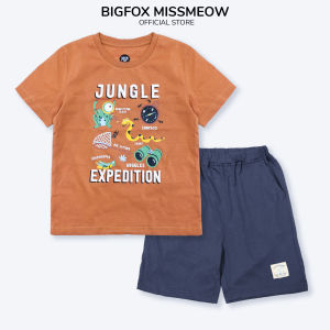 Đồ bộ quần áo bé trai cộc tay Bigfox size đại áo thun quần đùi cotton thoáng mát in Jungle cỡ trẻ em 3-11 tuổi 30kg 35kg