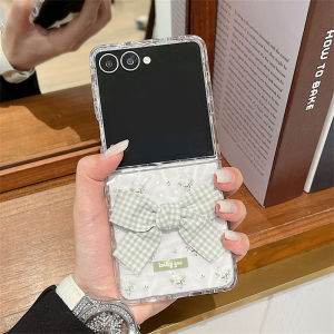 Cartoon Flower Water Ripple Bracelet Case for Samsung Galaxy Z Flip 7 6 5 4 3 flip7 Bowknot Pearl Wrist Chain Transparent Cover