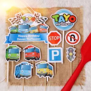 (Custom Foto) Topper / Hiasan Kue Ulang Tahun Karakter Tayo