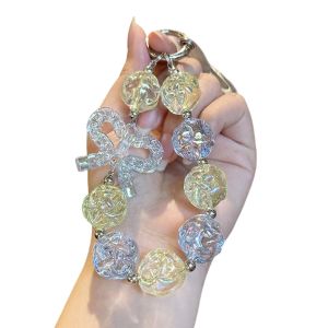 COSE Irregular Beaded Phone Chain Bag Hanging Anti-lost Transparent Beads Pendant Sweet Bowknot Sweet Candy Keychain Key Decor