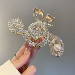 F4 Jepit Rambut Bahan Alloy 10.7cm Bentuk Nada Musik dengan Aksen Permata Luxury Hair Claw HCM013