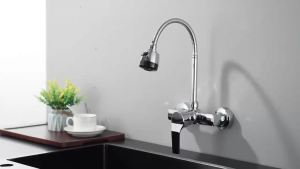 Chrome/black wall-mounted swivel two-way spout water stream sprayer hot and cold water flexible hose kitchen mixer tap