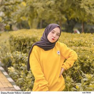 DAISY FLOWER BORDIR Sweater Crewneck Wanita Bahan Fleece