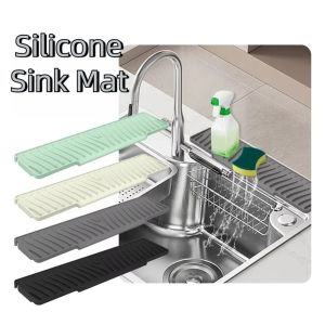 LUMINOU Silicone Drain Mat Faucet Accessories 45cm Lengthen Sink Splash Guard Anti-slip Kitchen Sink Holder Farmhouse Decor