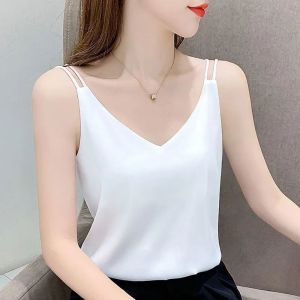 Áo hai dây nữ cổ tim mặc trong vest chất vải lụa satin thoáng mát khi mặc - VannhShop AO0002