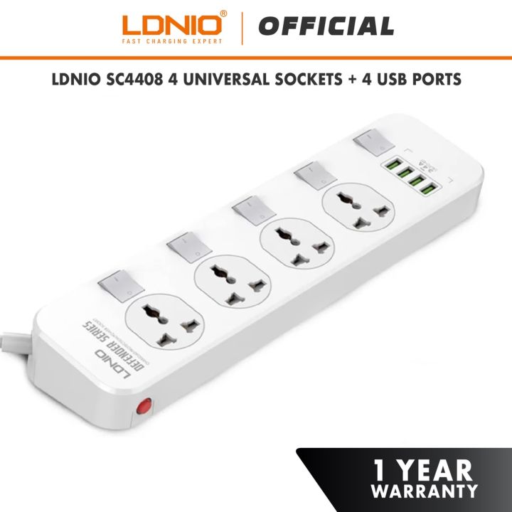 LDNIO SC4408 4 Power Socket Auto ID Defender Series 2500W | Lazada