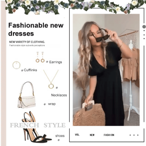 Elastic Waist Slim Dress Summer Solid Color Long Split VNeck Dresses