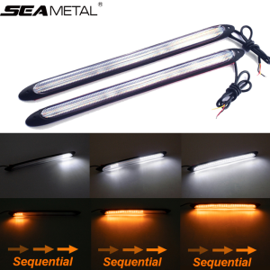 12V Sequential DRL LED Daytime Running Light for Car Headlight Waterproof Flow LED DRL Yellow Turn Signal White Lamp Extra Light