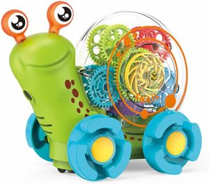 Transparent Light-up Electric Snail Car for Kids - 3D Gear Crawling Toy With Lights Music and Projection Function (Green)