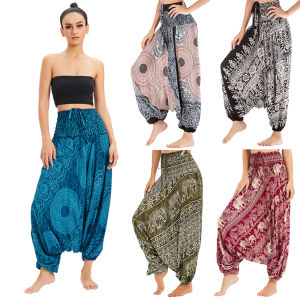 Quần Bohemian Phụ Nữ Quần Tất Mujer Hippie Cạp Cao Rayon Harem Rộng Thùng Thình Boho Yoga Đồ Đi Biển Đổ Femme Calca Feminina In2026