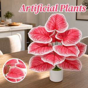 Artificial Pink Leaf Plant Faux Tropical Branch Realistic Fake Leaves For Home Office Wedding Decor