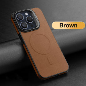 Sanptoch Luxury Leather Magsafe Phone Case For iPhone 15 / 14 / 13 Pro Max Metal Lens Stand Cover For iPhone 15 Pro Max Anti-Drop Shockproof Protection Casing