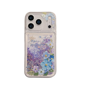 Cute Flowers Luminous Quicksand Case for IPhone 17 16 15 Pro Max Gloss Sequins Coque Transparent Liquid Cover Soft Shell Capinha