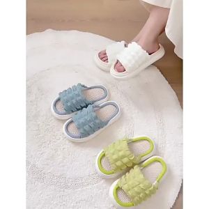 [Free Shipping] Xiaohongshu Recommends Puff EVA Thick-Soled Linen Slippers For Women Suitable For Spring And Autumn Indoor Silent Home Soft-Soled Slippers For Women