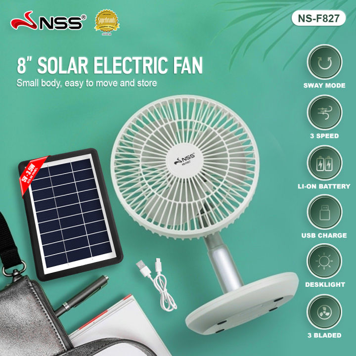 Nss solar electric fan 8 inch 3 speed stand fan adjustable rechargeable ...