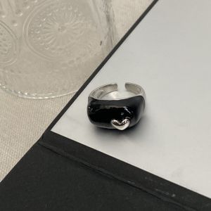 RUUANY Vintage Open Cuff Ring Drip Oil Design Personality Heart Shaped Ring New Fashion Punk Style Enamel Rhinestone Ring Valentines Day Gift