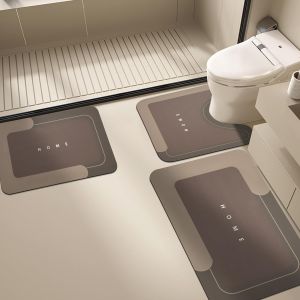 Quick-Dry Diatomite Bath Mat Set 3PCS Non-Slip U-Shaped Toilet Floor Mat With Anti-Mold Design - Absorbent Modern Bathroom Rug