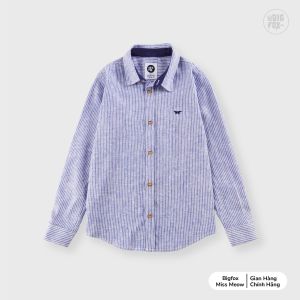 Áo sơ mi dài tay bé trai Bigfox-MissMeow size đại vải linen mềm mịn họa tiết kẻ sọc xanh cá tính size trẻ em 567891011 tuổi