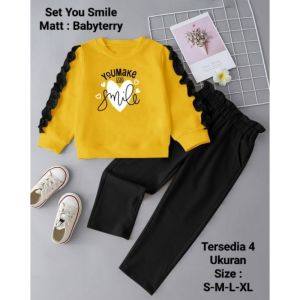 Set Anak Perempuan Model Kerutan kekinian Terbaru Viral Setelan You Smile Ada 4 Ukuran Matt Babyterry Good Qaulty
