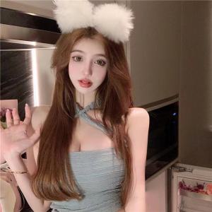 6065 พร้อมส่ง เสื้อครอปสายเดียวไขว้หน้าคล้องคอ เสื้อสายเดียวสไตล์เกาหลี สายเดี่ยวแฟรชั่น