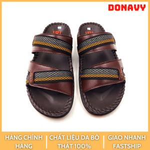Dép 02 Quai Nam Da DONAVY Cao Cấp Kiểu Quai Dù Thổ Cẩm Nổi Bật Đế Cao Su Đi Êm Chân Có 3 Màu (Đen+Nâu+Bò) D.DLDU