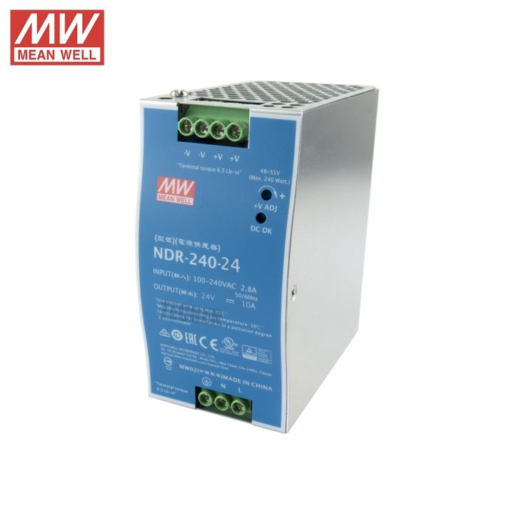 thumbnail image 2 of NVVV NDR-240-24 DIN Rail Power Supply - 24V 10A 240W Industrial Grade With Active PFC 2 of 14