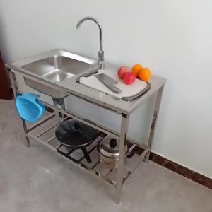 Stainless Steel Kitchen Sink With Cabinet  Kitchen Stainless Steel Sink  Vegetable Washing Basin Kitchen Cabinet Table Installation-Free Sink Support Frame Mobile Vegetable Washing Sink Floor-Standing Rack - Lazada