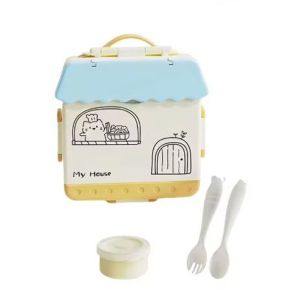 GUAIP House Shape Childrens Lunch Box Cartoon Four-Compartment Divided Lunch Box Creative Leak-proof Fresh Keeping Storage Box for Home