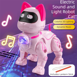 FLYING Walking Function Robot Cat Toy Electric Powered Singing Function Pull String Pet Toy Interactive Toy Light Effects Stall Light Music Children Play