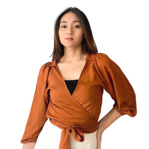 Wrap Top Atasan Maxi Crop Wanita Tali Ikat baju crop blouse lengan Panjang balon wanita korean style