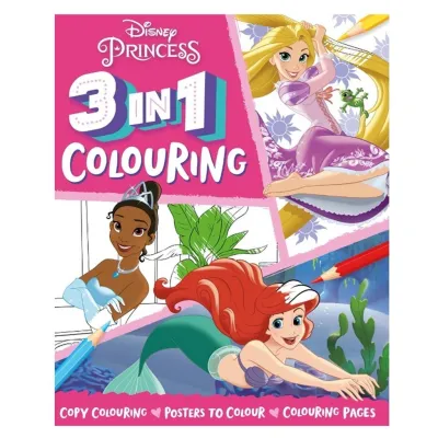 Disney Princess 3 In 1 Colouring Book With Copy Coloring & Posters For Kids