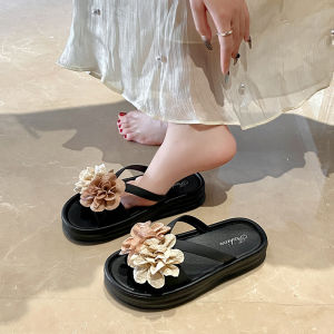 Free Shipping Thick Sole WomenS Two-Tone Floral Outdoor Slippers New Summer Versatile Fashion Flat Non-Slip Student Beach Sandals