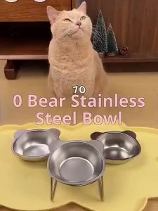 【Wholesale】Anti-Ant Elevated Bowl Neck Protection 304 Stainless with Metal Stand Cat Food Bowl