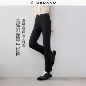 Giordano Women Washed black denim slim fit high waist jeans Free Shipping 05416705