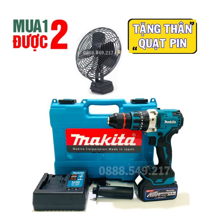 TẶNG THÂN QUẠT PIN - Bộ Máy Khoan MAKITA 13ly tặng kèm thân quạt chạy ...