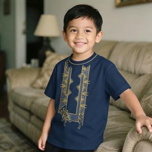 Kids Traditional Barong Printed Shirt Soft Breathable Short Sleeve Casual Fashion Quick Drying Shirt for Kids Boys