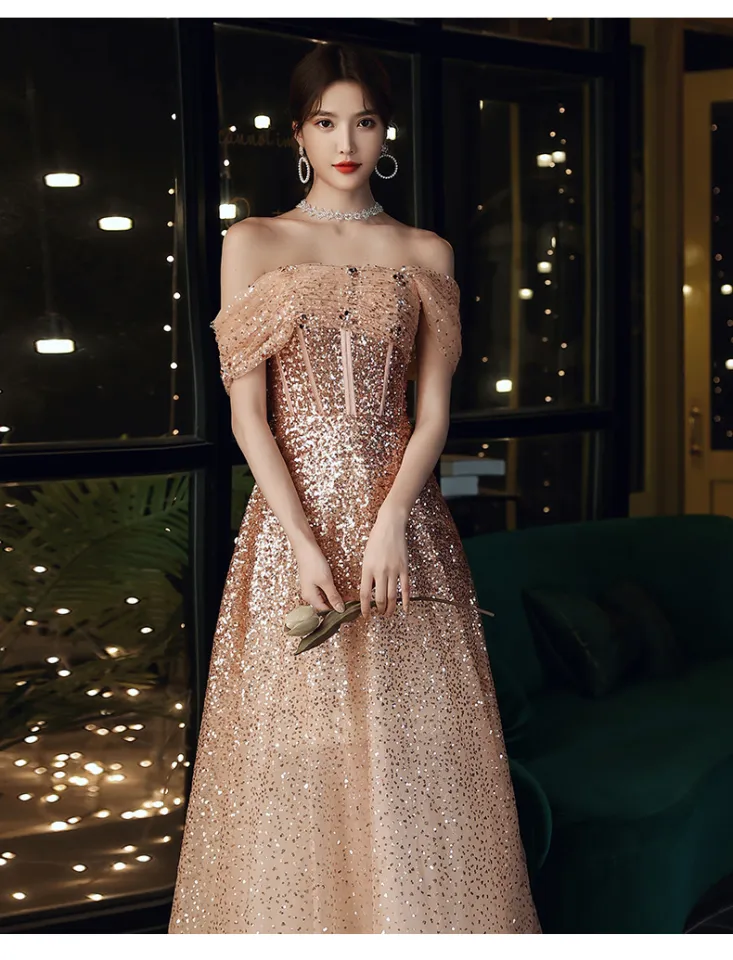 EAGLELY 2024 Luxury High-End Elegant Bling Bling Sequins Glitter Banquet  Glamorous Long Evening Dress For