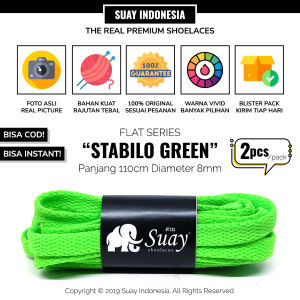 SUAY Tali Sepatu Gepeng Pipih Warna Stabilo Hijau Panjang 110cm 8mm - Stabilo Green FLAT Shoelaces