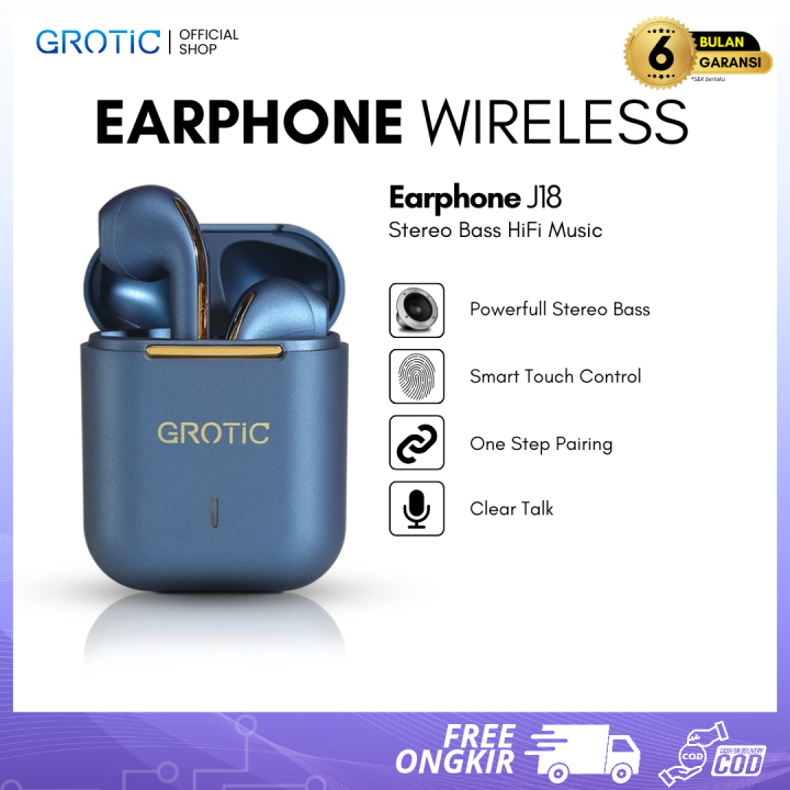 GROTIC Earphone Bluetooth TWS Headset Wireless Earbuds Stereo Bass